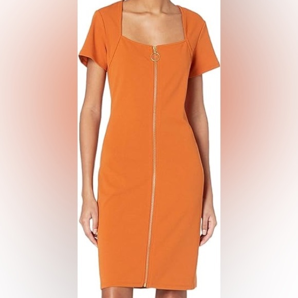 nanette NANETTE LEPORE Square Neck Short Sleeve Dress With Front Zipper PreOwned - Picture 2 of 9